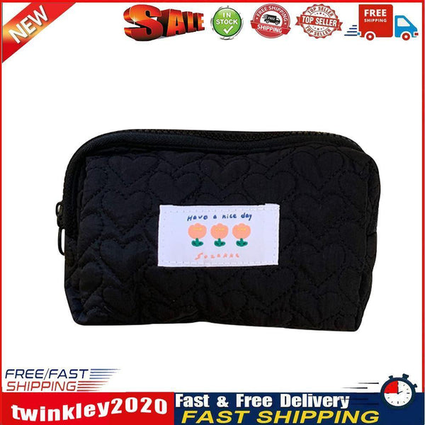 Women Heart Flower Pen Bag Small Zipper Cosmetic Bag (Black Little Heart) Newly