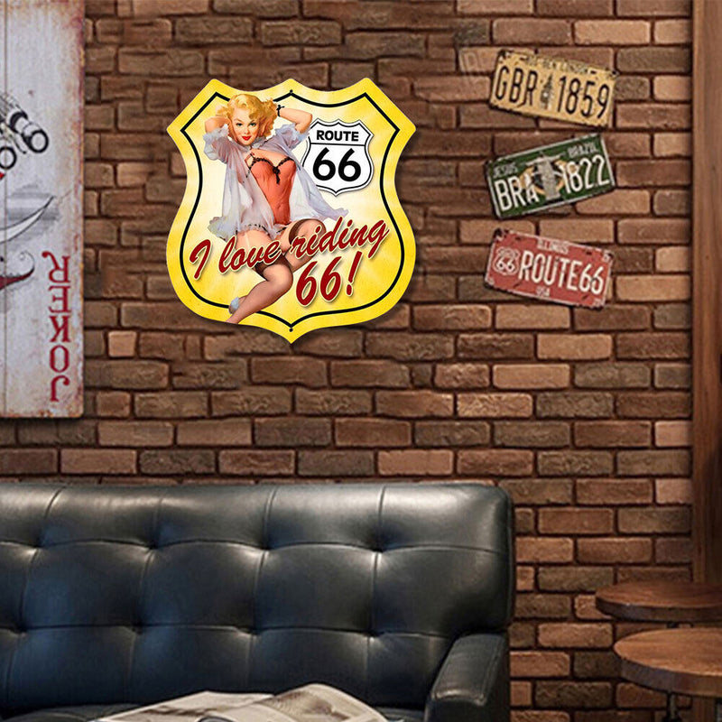 Shield Shape Route 66 Sexy Plate Metal Tin Sign Retro Decorative Iron Paintings