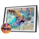 round diamond painting of sea turtle underwater animal