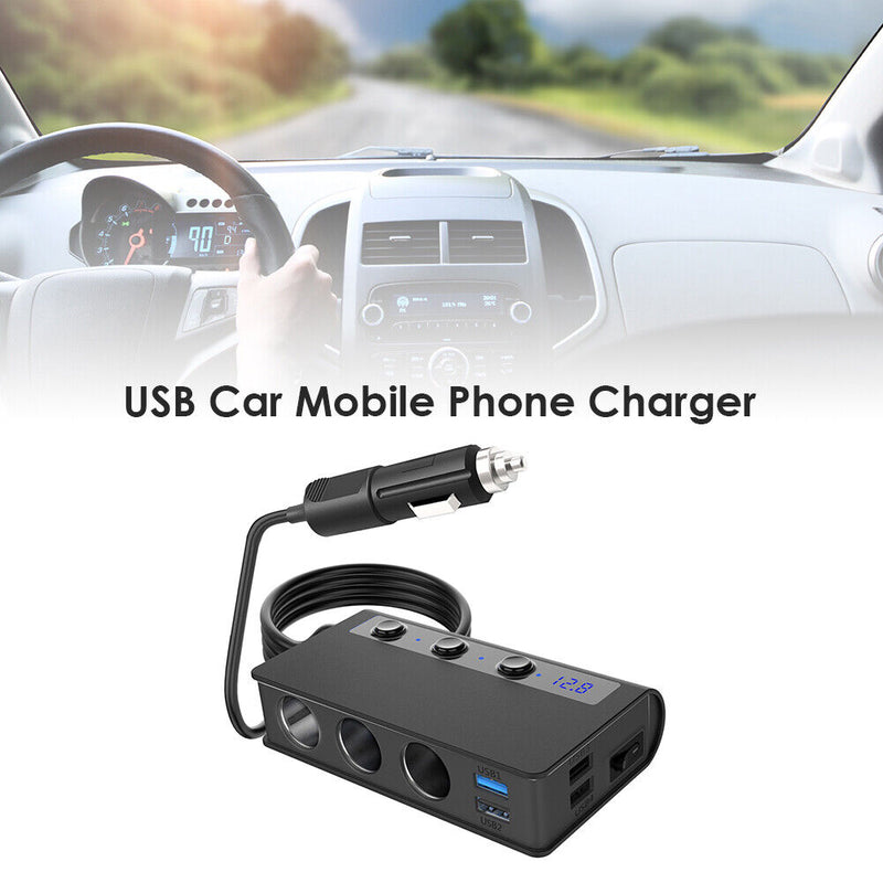 Cigarette Lighter 3 Socket 180W DC Power Adapter USB Car Charger (Black) Newly