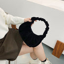 Fashion Women Suede Shoulder Top-handle Bag Pleated Solid Handbag (Black)