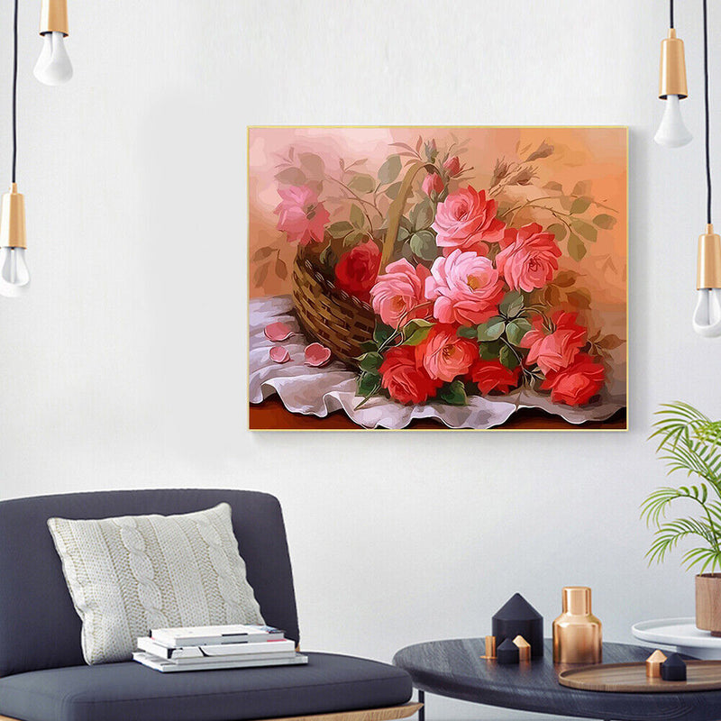 Peony in Basket Oil Paint By Numbers Kit DIY Acrylic Painting on Canvas Art
