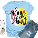 Baseball Print Play Ball Tea T-Shirt (Light Blue S)