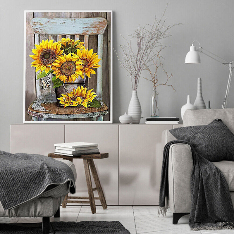 Frameless Oil Paint By Numbers DIY Sunflower Picture Craft Kit for Living Roo