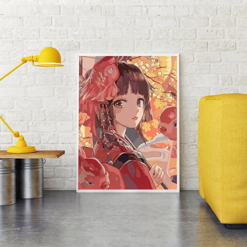 Hand Painted Oil Anime Girl Drawing DIY Canvas Paint By Numbers Wall Decor Kit