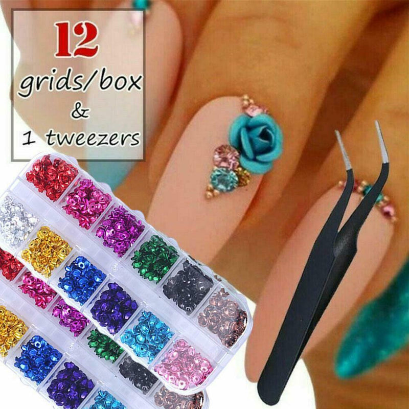1set Nail Art Flowers Decor DIY Rose Glitter Nail Jewelry w/ Tweezer F6J1