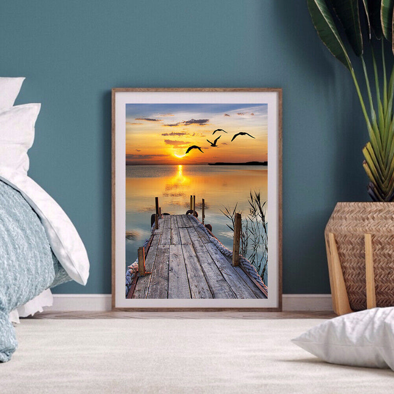 Diamond Painting Full Round Drill Coast Sunset Rhinestone Modern Handmade Craft