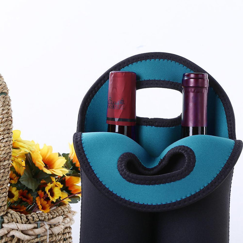 2 Bottles Neoprene Cooler Wine-bottle Bag Protective Cover (Sky Blue+Black)
