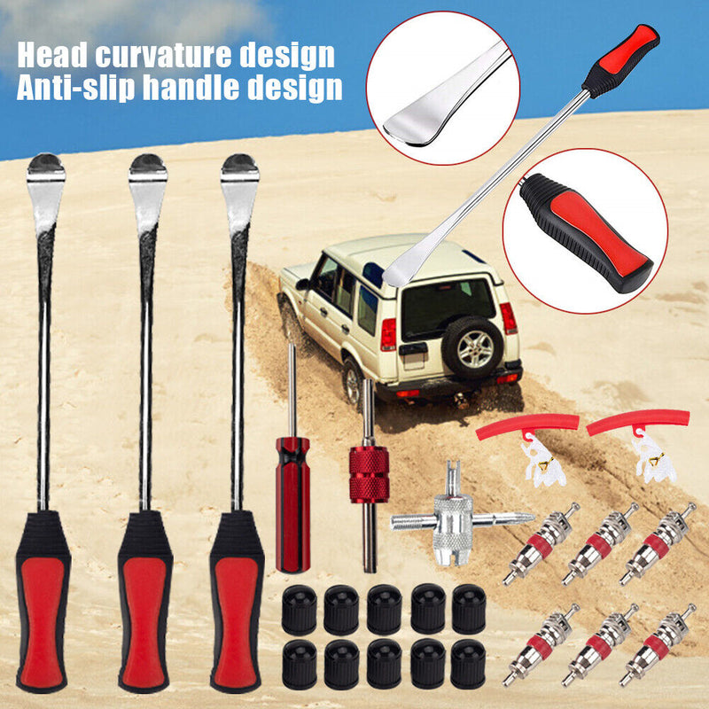 24pcs/set Car Bike Tire Spoons Levers Red Rim Protectors Caps Cores Tools Kit