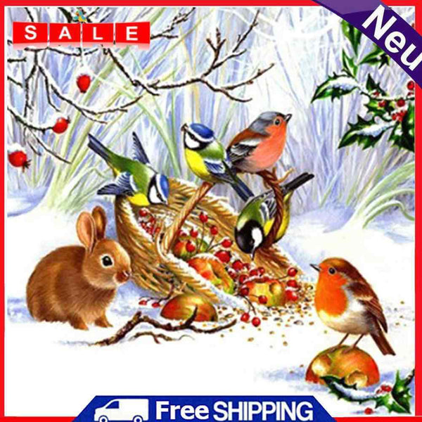 5D Rhinestone Picture DIY Bird in Snow Full Round Drill Art Diamond Painting Kit