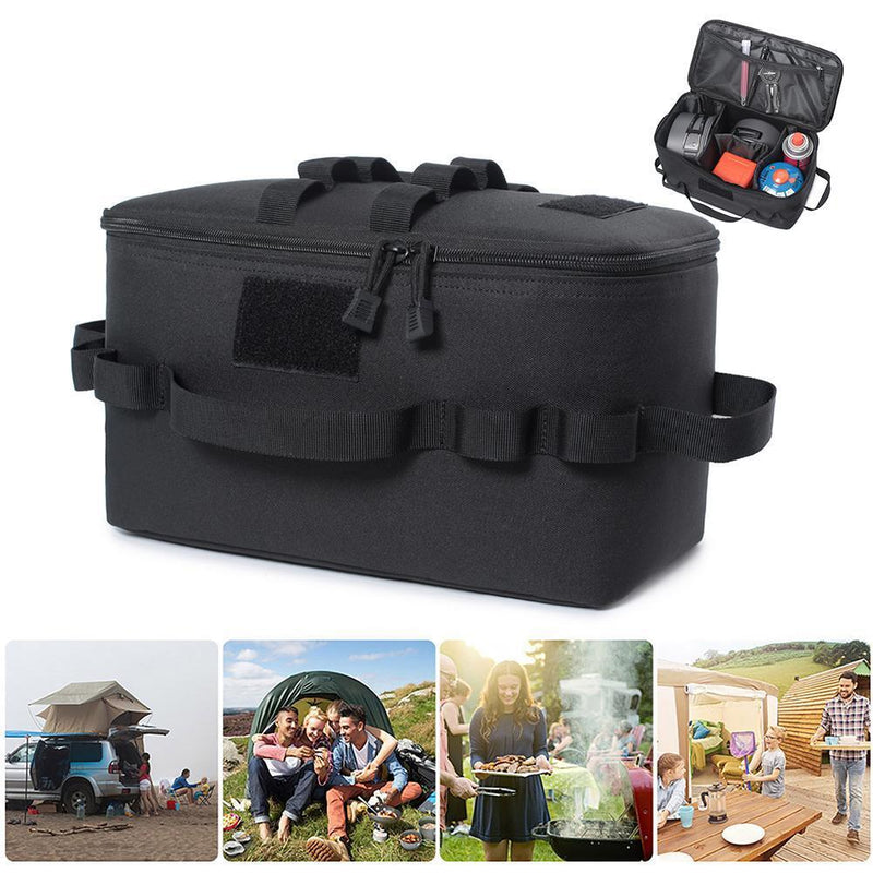 Camping Gas Tank Storage Bag Outdoor Ground Nail Cookware Holder (Black)