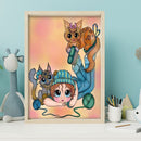 5D DIY Diamond Painting Kits Full Round Drill Playful Cat Girl Meuse