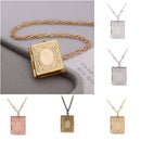 Men Women Friend Chain Book Square Shaped Necklace Pendant Photo Picture Locket