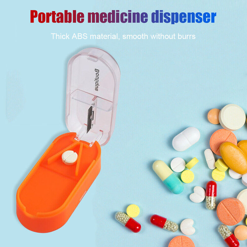 Portable Medicine Organizer Case Rectangular Pill Cutter Storage Box Container