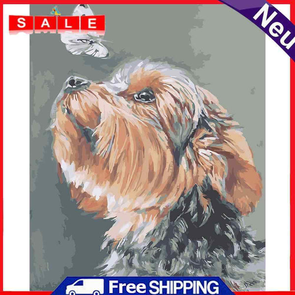 Hand Painted Canvas Art Painting By Number Dog and Butterfly DIY Oil Picture Kit