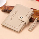 Folded Women Tassels PU Leather Handbag Girl Hasp Small Wallet Purse(Beige)