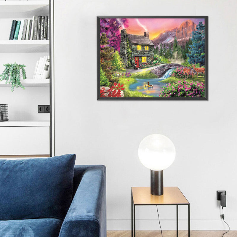 Woods Hut Deer Oil Paint By Numbers DIY Canvas Wall Art Picture Craft Home Decor