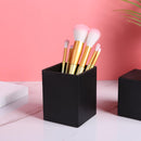 Square Leather Makeup Brush Holder Travel Cosmetic Pen Storage Cup (Black)