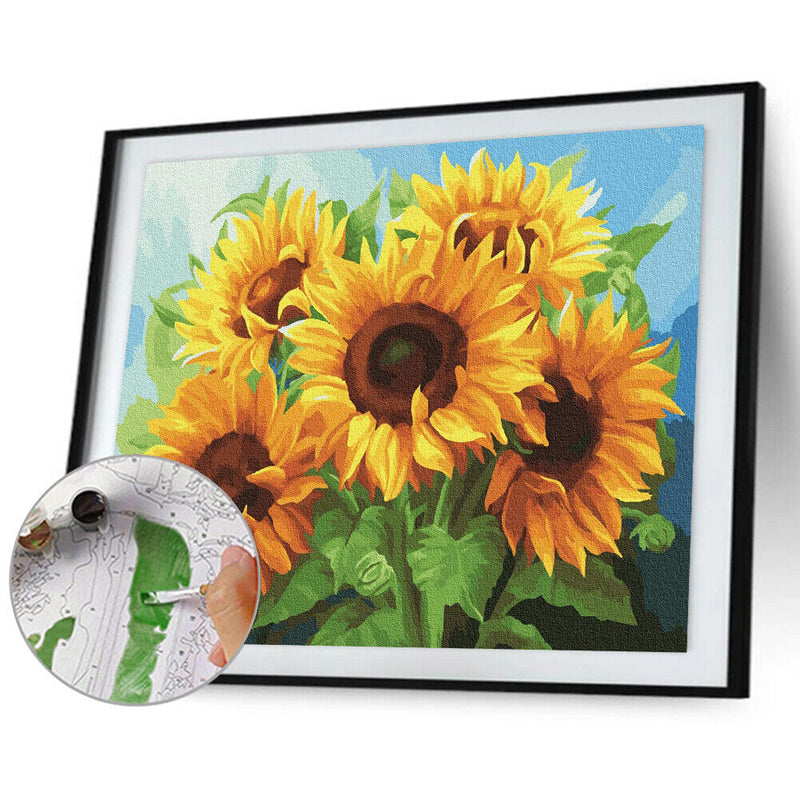 #A Tulip/Sunflower Oil Paint By Numbers DIY Handpainted Home Decoration Unfram