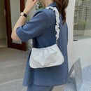 Retro Women Pleated PU Shoulder Bag Casual Ladies Small Pure Color Underarm Bags