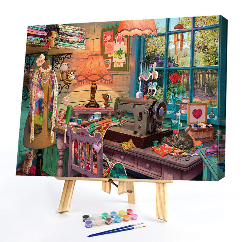 Sewing Machine Paint By Numbers DIY Frameless Picture On Canvas Craft Kit Newly