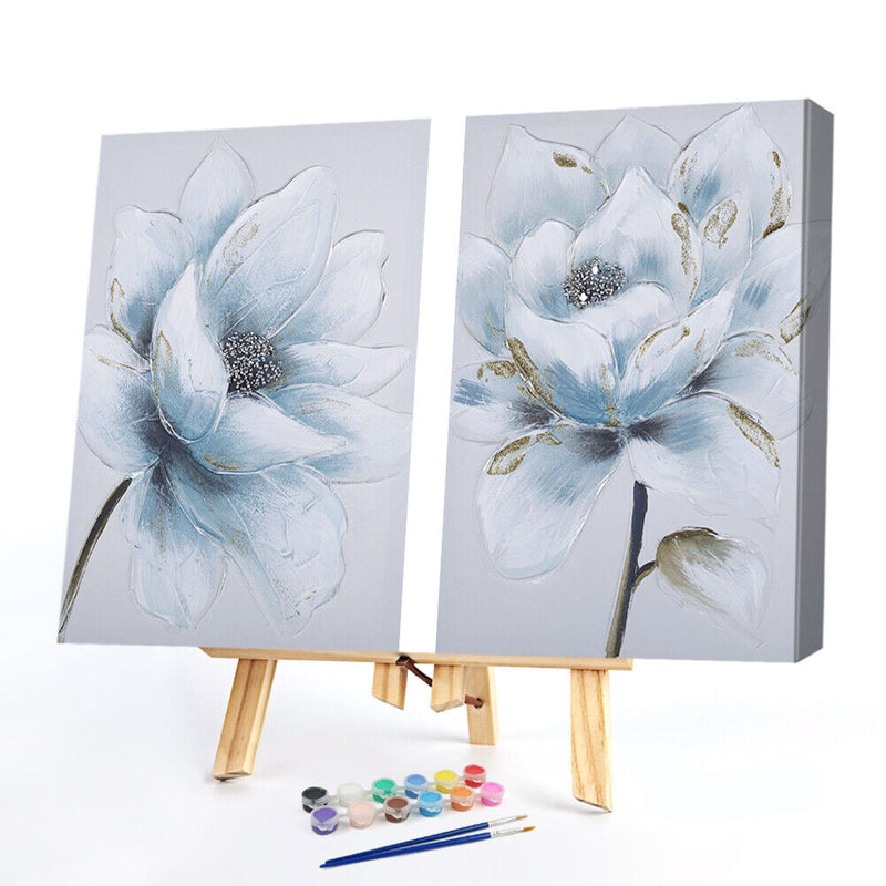 2 Panels Golden Leaf Lotus Oil Paint By Numbers Kits DIY Handpainted on Can