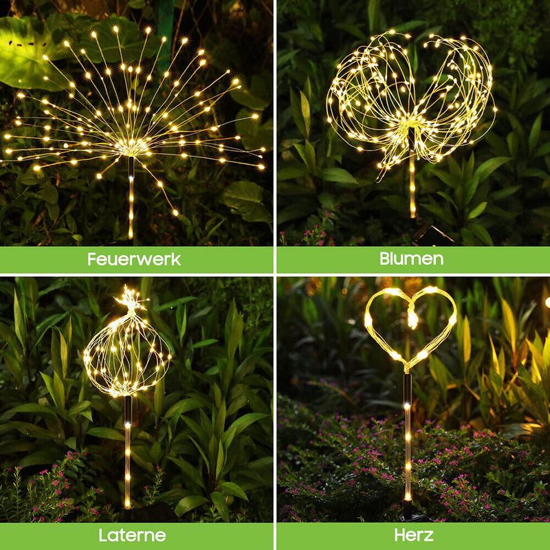 2pcs 125LED Solar Fireworks Dandelion Light Outdoor Garden Decor (Warm)