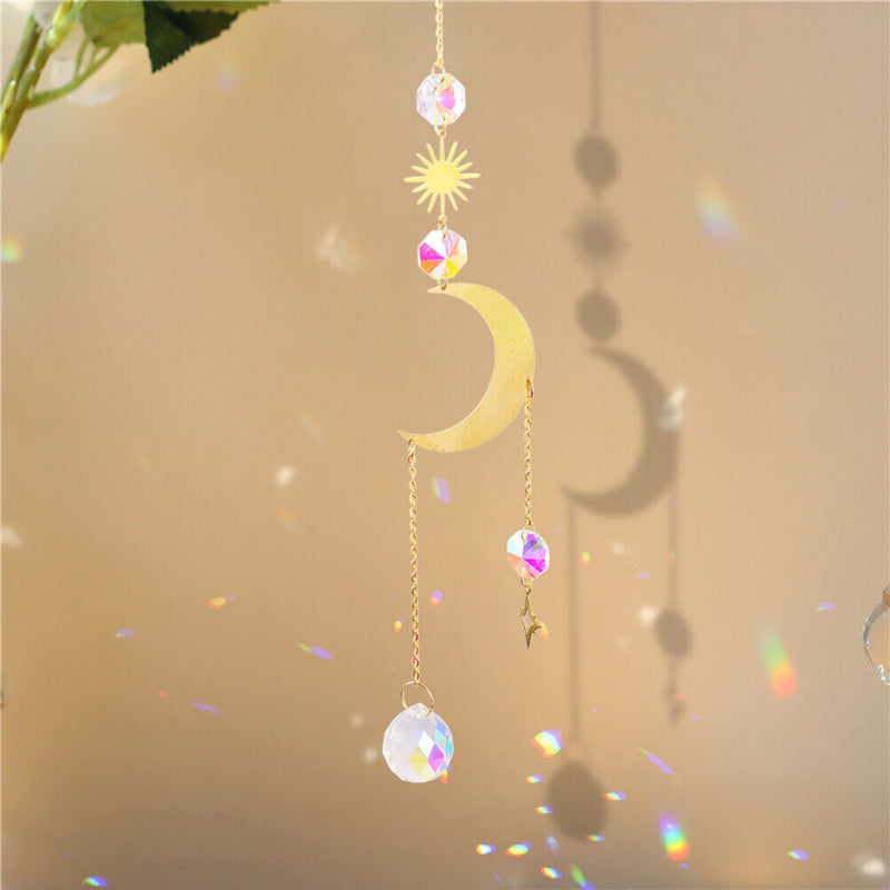 Suncatcher Crystal Star Moon Sun Chandelier Pendant Prism Hanging Lamp Orname
