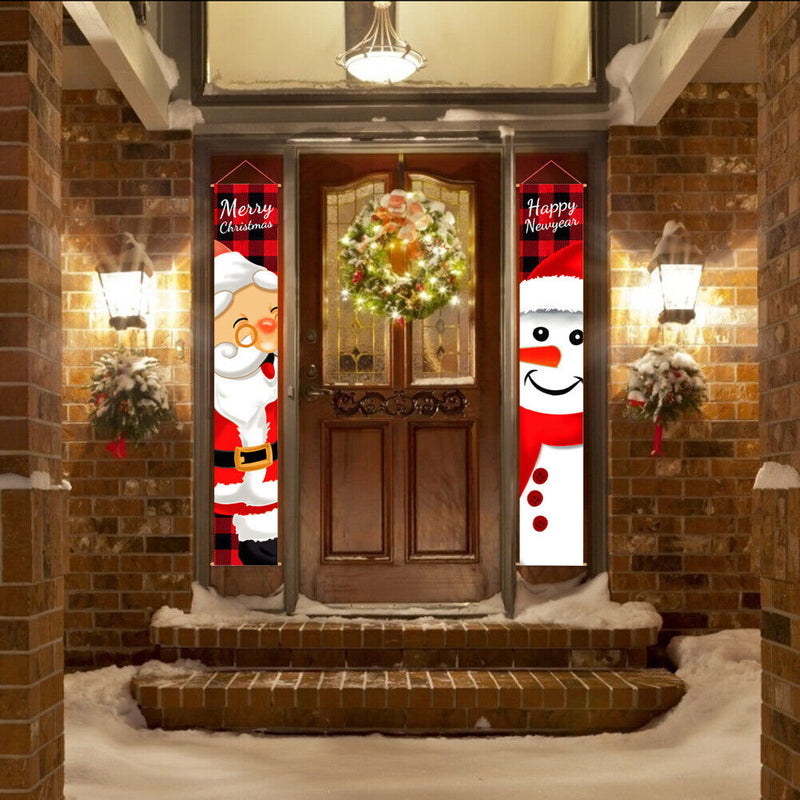 Christmas Snowman Banner Flag Door Hanging Sign Banner Outdoor Xmas Decoration