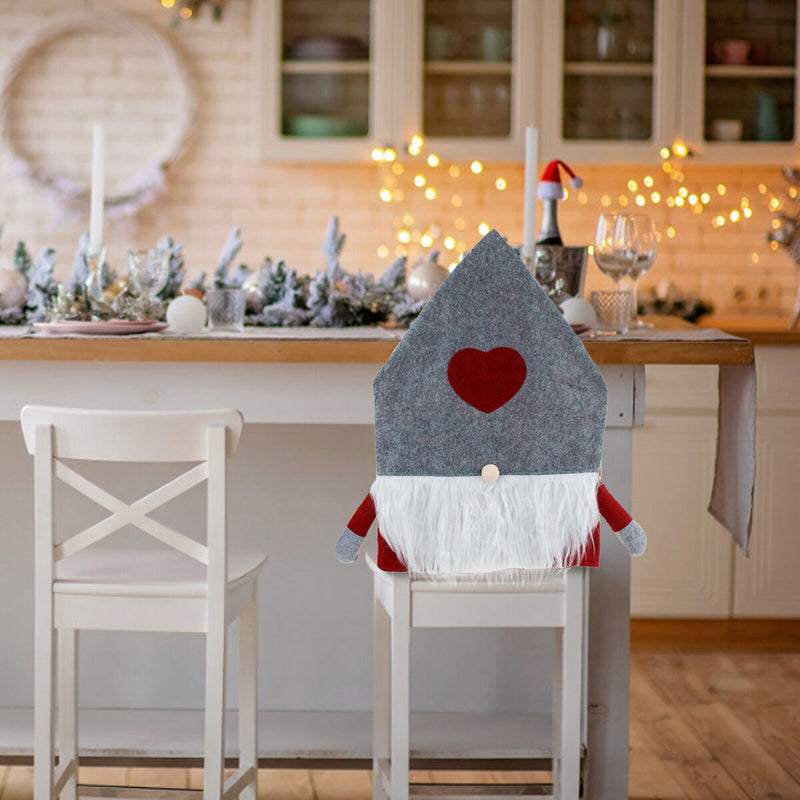 Christmas Chair Covers Plush Santa Love Heart Pointed Hat Cover (Grey)