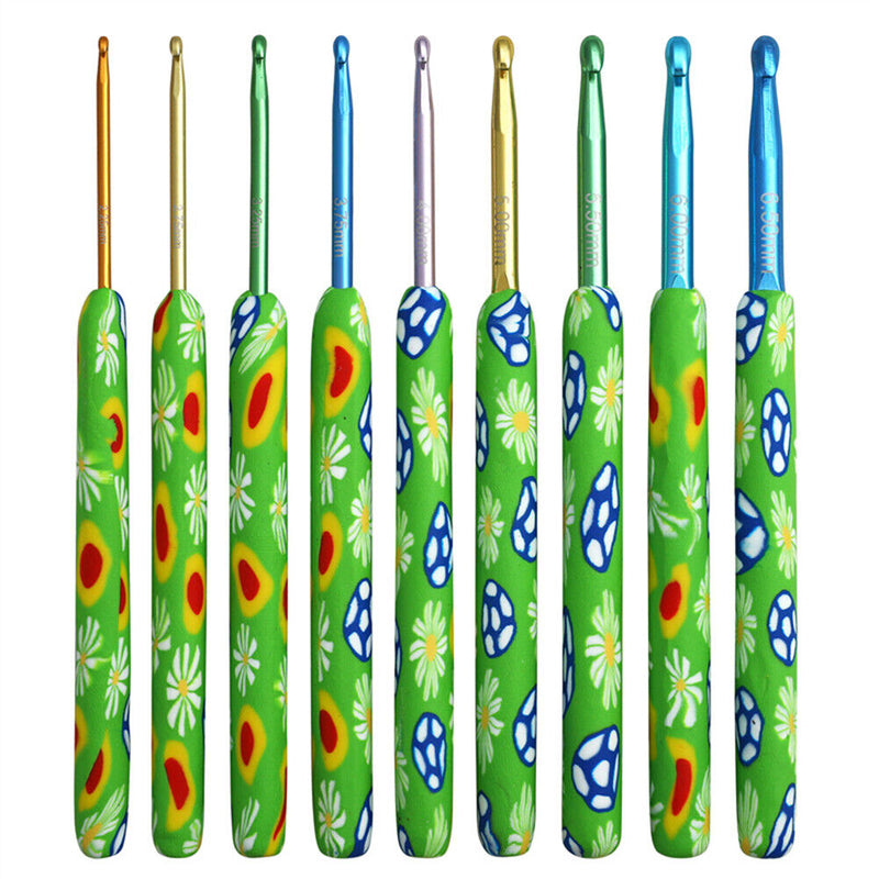 9pcs Soft Ceramic Crochet Needle Set, Colorful Knitting Needle, Sewing Craft