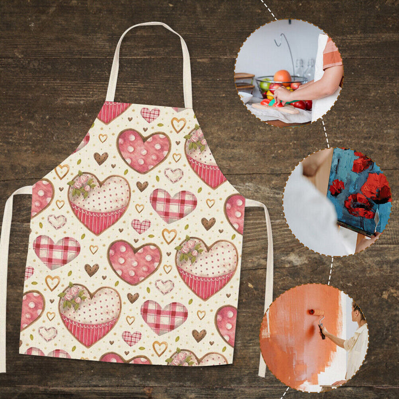Heart Print Kitchen Linen Apron Waterproof Home Cooking Bibs (82x68cm)