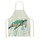 Linen Sea Turtle Print Kitchen Aprons Bibs for Women Men Household Cooking