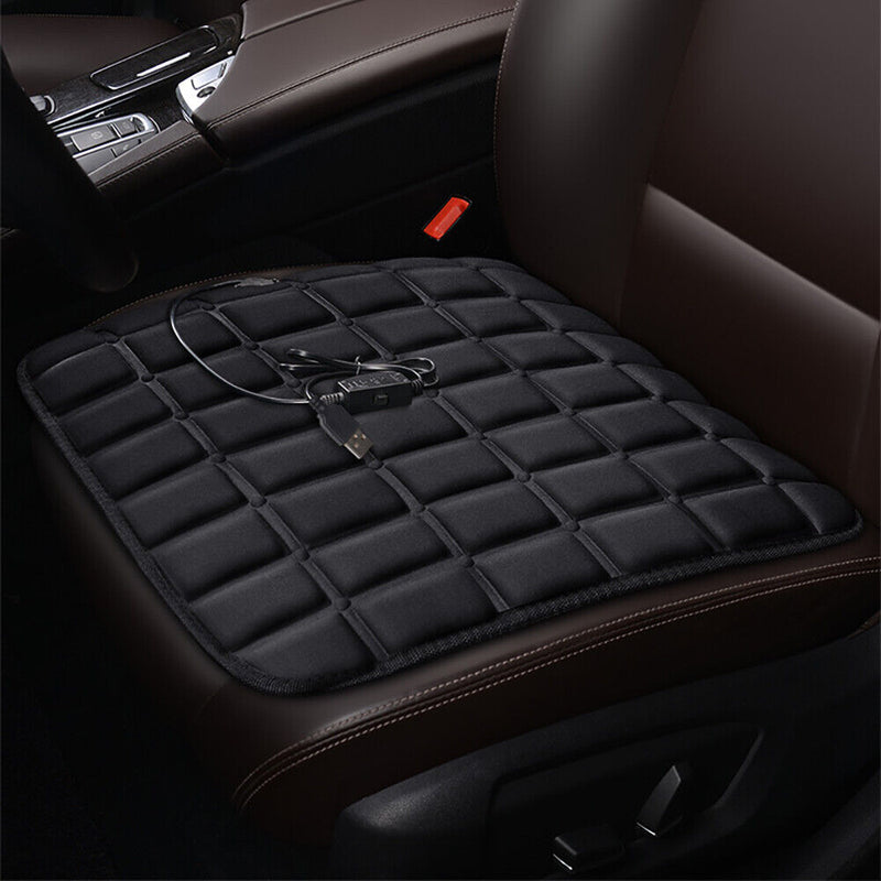 5V USB Heated Car Seat Cover Protector Front Seat Pad Chair Cushion (Black)