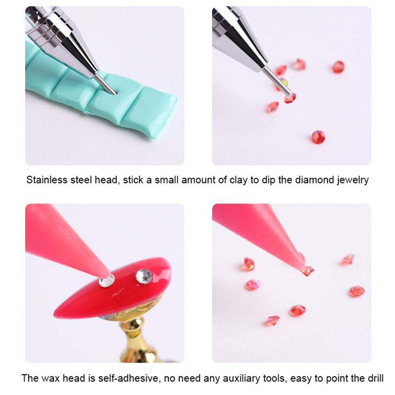 Dual Heads Dotting Wax Pen Point Drill Picker Nail Art Studs Dotter (Pink) Newly