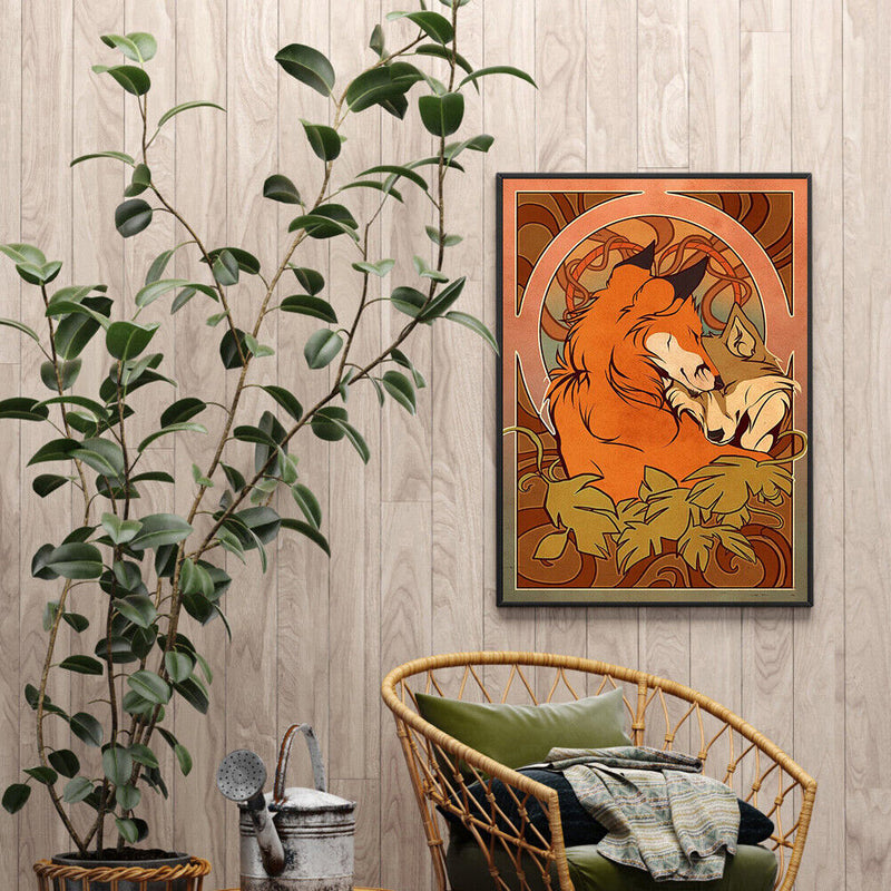 Hand Painted Oil Paint by Numbers DIY Hugging Fox Drawing Wall Decoration Gift