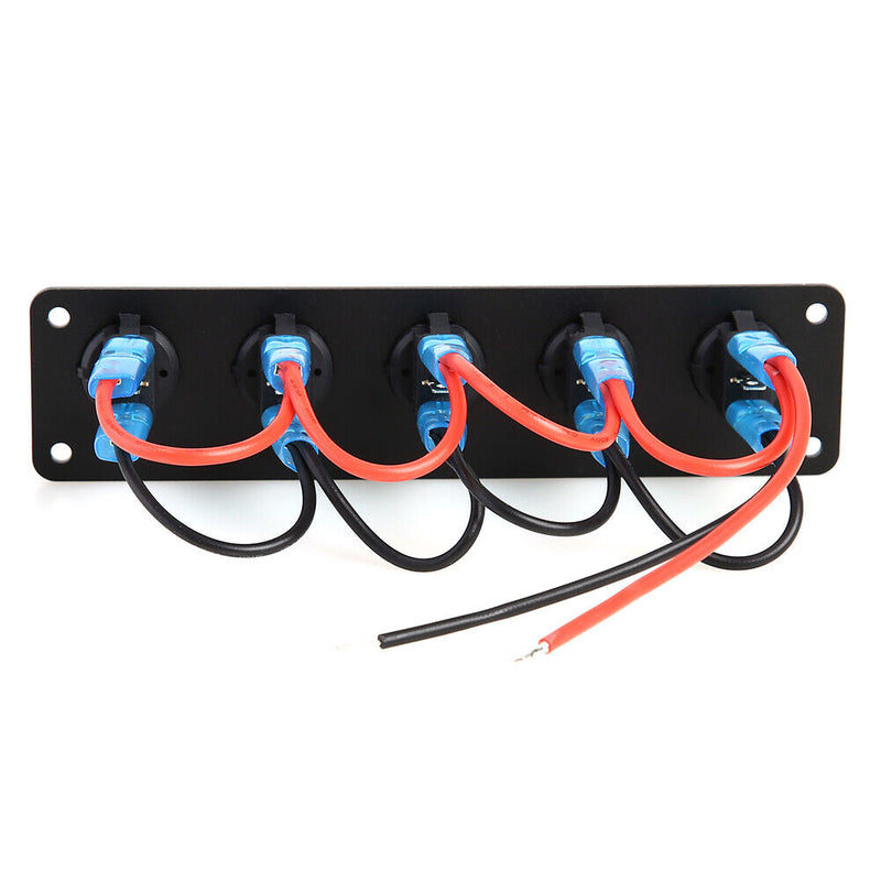 Waterproof 5 Gang Blue LED Rocker Switch Panel 12V 20A 24V 10A for Car Boat
