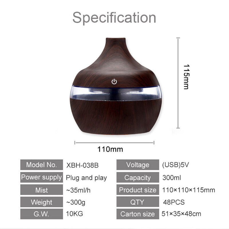Aroma Oil Diffuser Ultrasonic Wood Grain Air Humidifier (Dark wood grain) Newly