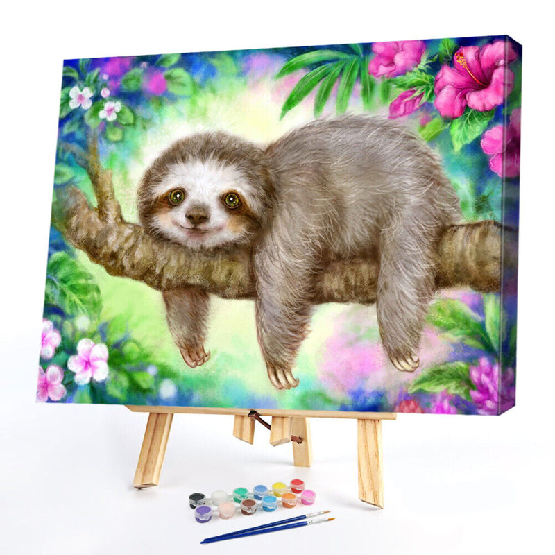 DIY Handpainted Sloth Oil Paint by Numbers Picture Drawing Craft Kit Artwor