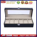 6 Slots Wrist Watch Display Case Box  Jewelry Storage Organizer With Cover