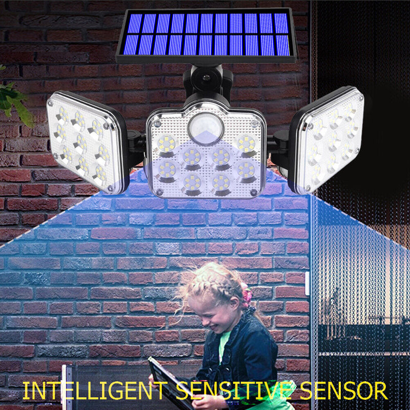145LEDs 3 Head Light PIR Sensor Solar Outdoor Waterproof Lamp (JD-2858) Newly