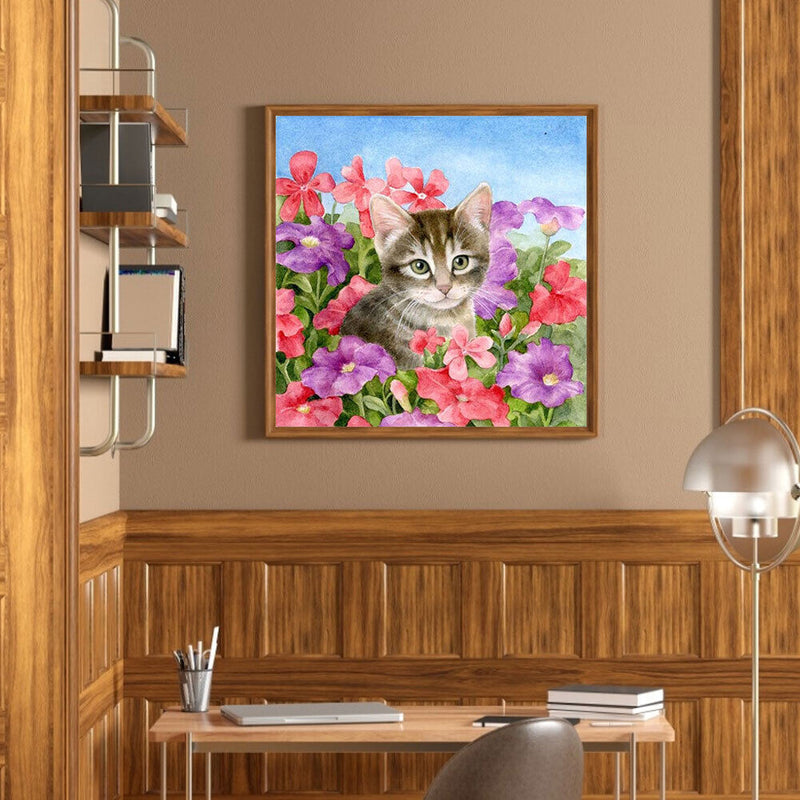 5D DIY Diamond Painting Kits Full Round Drill Cat in Flower Mosaic (A26)