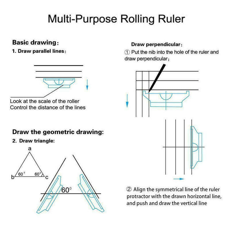Plastic Measuring Rolling Ruler Drawing Roller Ruler Parallel Ruler HOT US E5D2