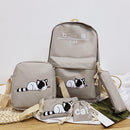 5pcs/set Cute Cat Canvas Bags Travel Backpack Shoulder Clutch Bag (Grey)