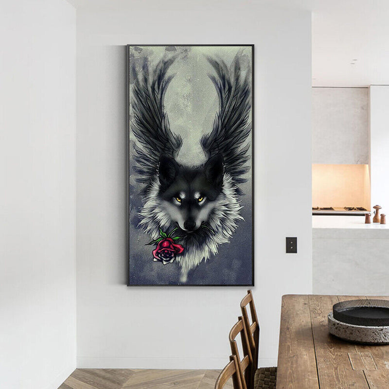 5D DIY Full Drill Round Shape Wing Wolf Rhinestone Diamond Drawing Home Decor