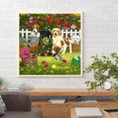 DIY Dog in Garden Rhinestone Picture Mosaic 5D Full Round Drill Diamond Pai
