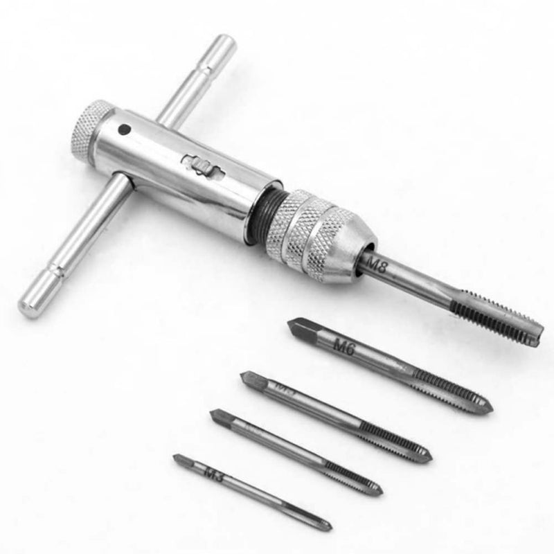 5pcs T-handle Screw Tap Ratchet Taps with Spanner Wrench Drift Holder Set Newly