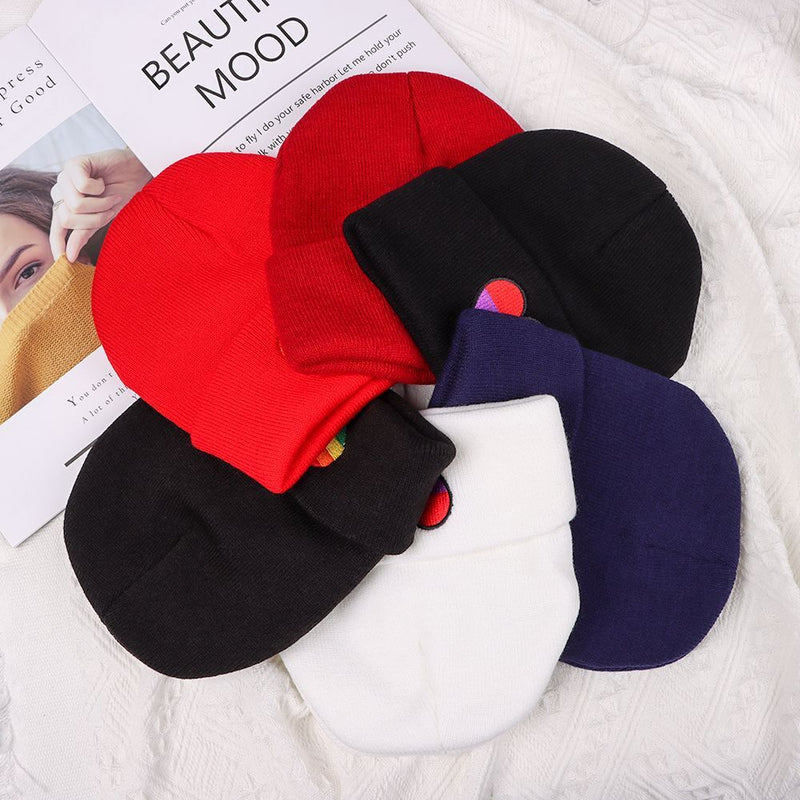 Embroidery Christmas Gift Love Heart Beanies Hats Rainbow Knit Cap Knitted Hats
