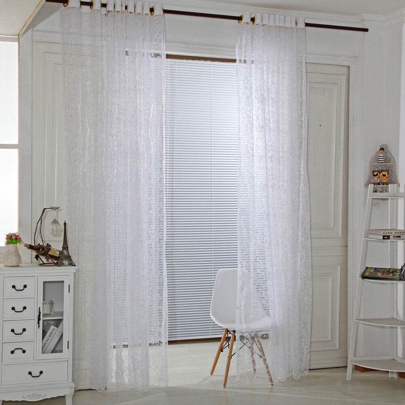 Leaves Printed Translucent Curtains Home Windows Tulle Sheer Drapes White