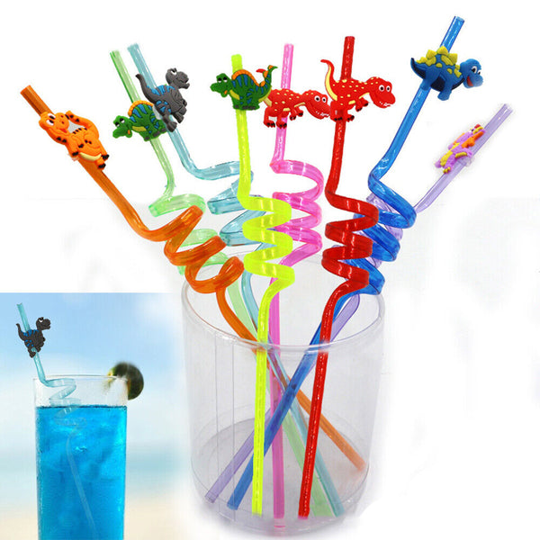 Design Cartoon Pattern Dino Theme Straws-Plastic Dinosaur Reusable Straws